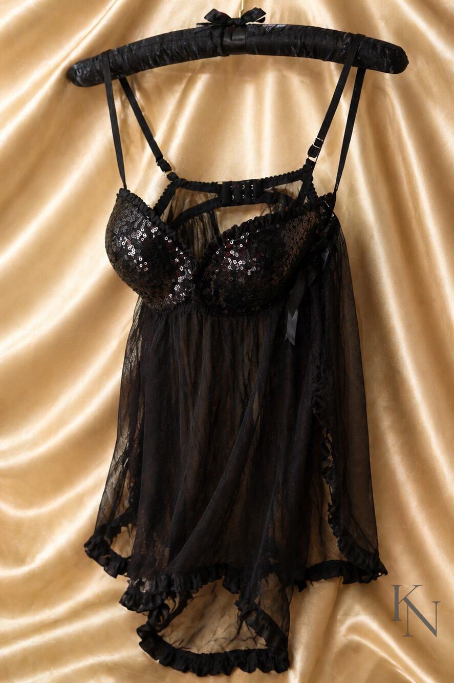 Victoria’s Secret “Sexy Little Things” Sequin Mesh Babydoll – 36C